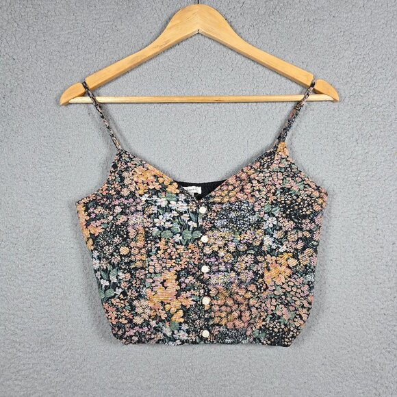 American Eagle Blouse Top Womens Size Small Dainty Cottage Floral Linen Blend - Picture 1 of 9